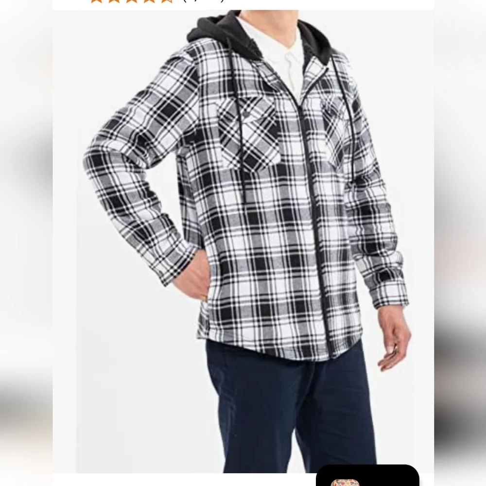 Plaid Hooded Jacket - Black and White/ Size Large/ Nwt - Picture 7 of 8